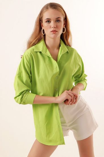 3900 Oversize Uzun Basic Gömlek - G.Yeşil resmi